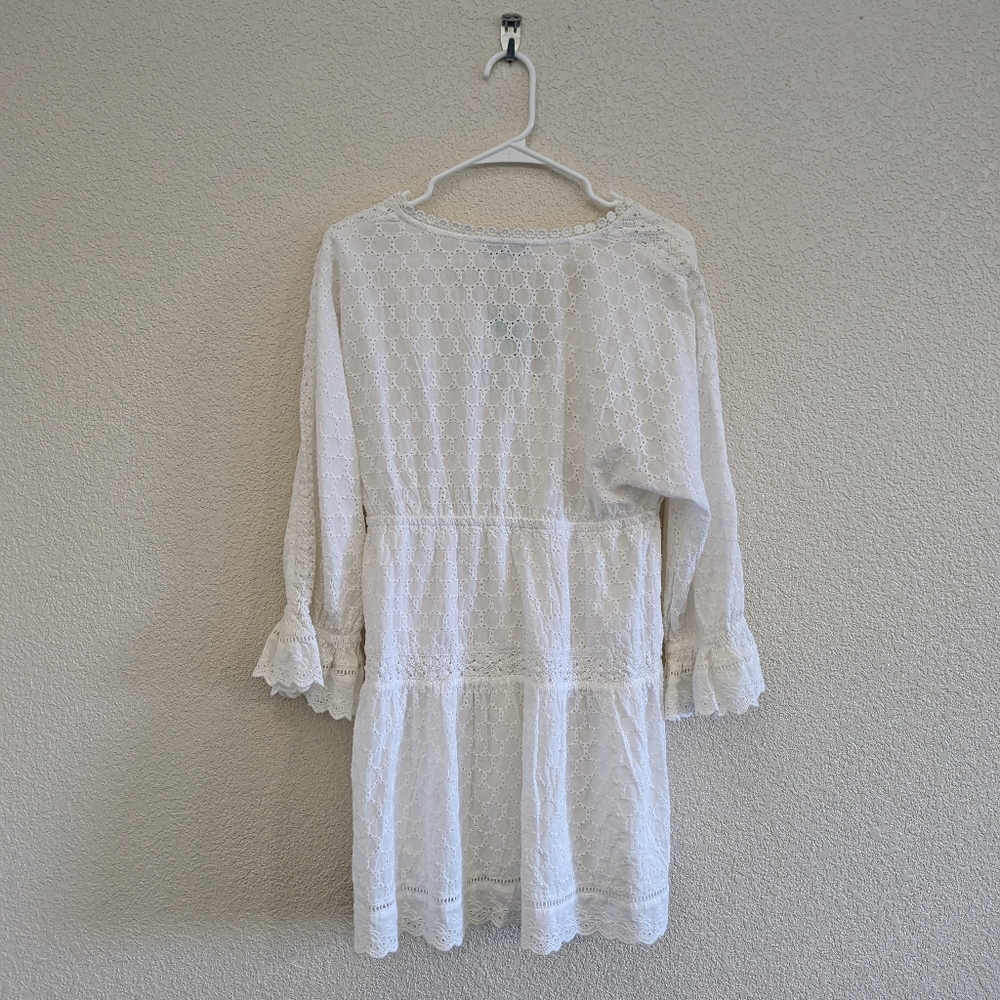 Samson Dress Women's Small White Eyelet V-neck Boho Beach - Picture 4 of 8